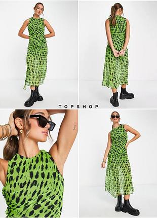 Зеленое платье миди со сборками topshop