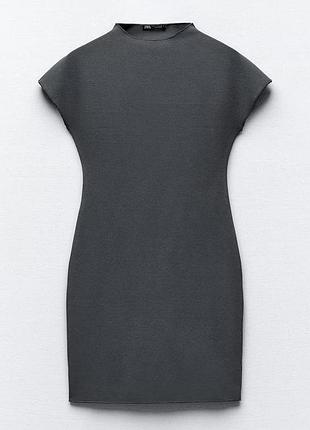 Трикотажна коротка віскозна сіра сукня zara