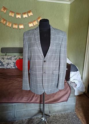 Мужской серый пиджак в клетку next tailoring, размер 40r (m/l)