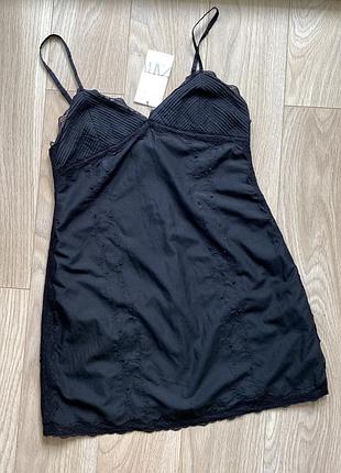 Платье zara сарафан черный с кружевом