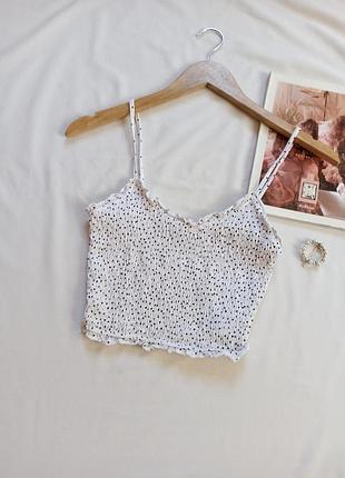 Плотный коттоновый топ жатка в горох на бретелях r
primark размер xs