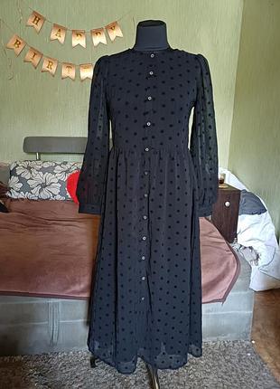 Чорна шифонова сукня міді у зірочки marks & spencer, розмір uk 12 m