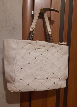 Сумка женская guess luxe белая кожа
