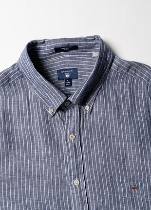 Gant fitted blue linen striped shirt button up  [smh017259]