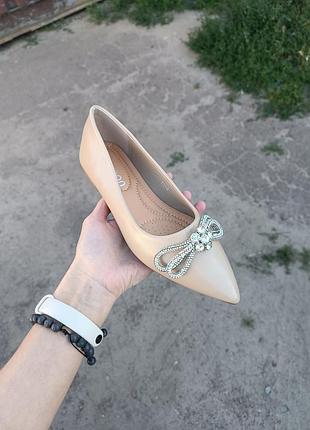 Женские трендовые бежевые балетки с бантиком lemon 36-40