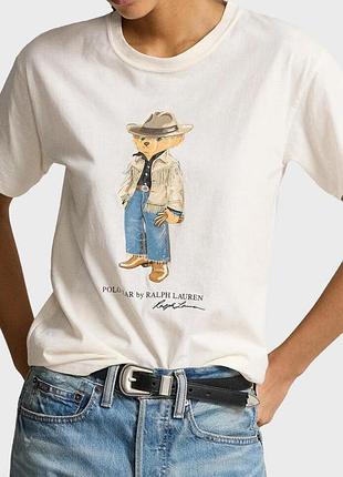 Футболка женская polo ralph lauren bear оригинал белый размер s/m/l хлопок