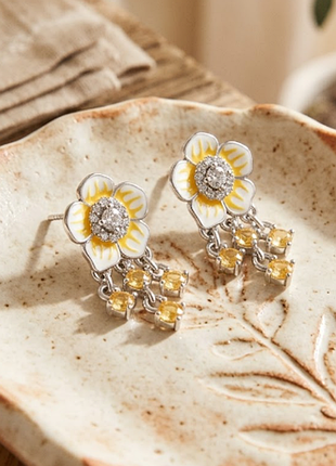 Серьги серебро 925 цветочки нежные с подвесками