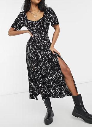 Распродажа платье asos миди натуральное горох с разрезами