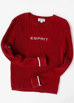 Жіночий светр esprit насиченого, червоного кольору у стилі початку 2000-х. виконаний із бавовняного трикотажу в рубчик, має круглий виріз, довгі рукав
