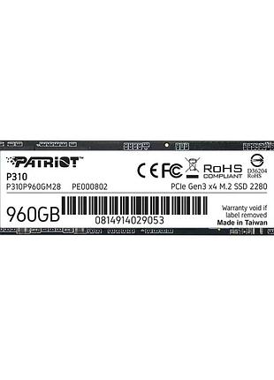Накопичувач ssd m.2 patriot p310 960gb nvme 2280 pcie 3.0x4 3d nand tlc