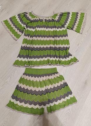Стильний літній трикотажний костюм (топ + шорти) laetitia mem у стилі missoni