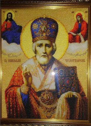 Миколай чудотворець, вишивка бісером.