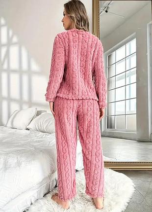 Піжама жіноча з флісу рожева oversize s-l 040002