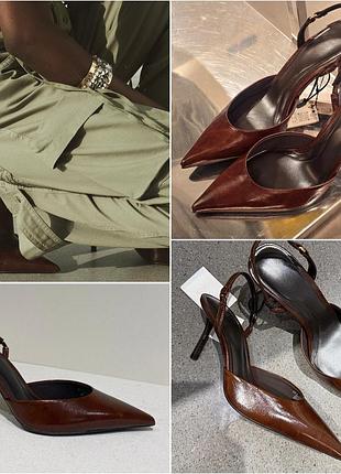 Туфли-слингбеки zara, коричневого цвета.