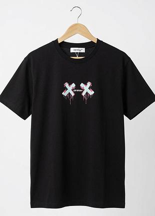 Футболка off-white чорний колір xxl — стильний принт спереду та великий принт на спині