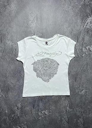 Vintage винтажная женская футболка ed hardy эд харди big logo y2k size m размер м