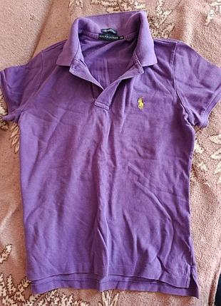 Футболка поло ralph lauren фиолетовая, размер l (skinny polo), брендовая тенниска ральф лорен с вышитым желтым логотипом, хлопковая женская рубашка.