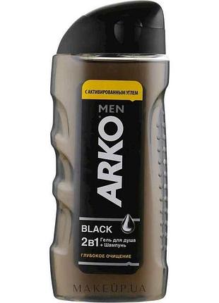 Гель для душу та шампунь men 2in1 black 260мл тм arko