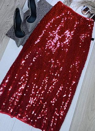 Нова міді спідниця m&s xxl святкова спідниця в паєтках червона спідниця з розрізом спідниця великого розміру