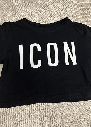 Чорний кроп топ з написом icon