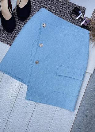 Літня спідниця boohoo xl коротка спідниця твідова блакитна спідниця олівець з накладною кишенею