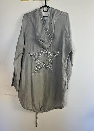 Лляна кофта накидка в бохо стилі