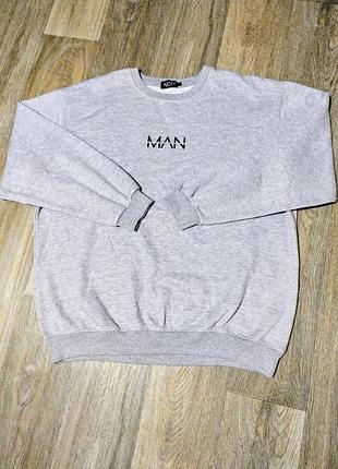 Мужской серый свитшот boohoo man , размер l-xl .