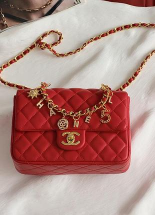 Сумка chanel mini lambskin coco charms rectangular classic flap bag червоний