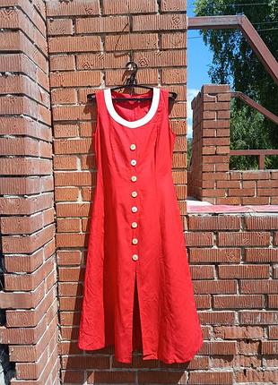 Яркое льняное платье-сарафан миди на пуговицах (р. 38/m)