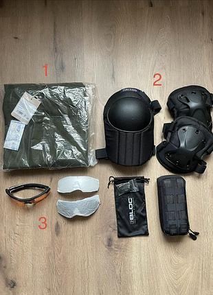 Спорядження , окуляри bloc tactical, наколінники налокотники, баул
