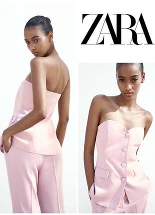 Сатиновий топ zara, корсетний, рожевий