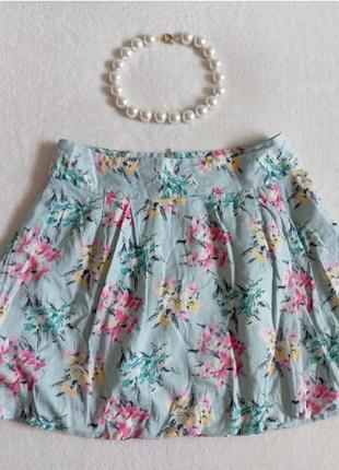 Женская летняя юбка баллон хлопок мятный цветочный принт miss selfridge
