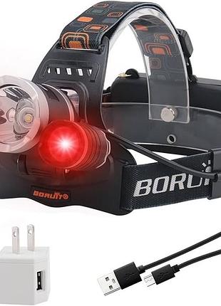 Налобный фонарь high power headlamp 3xt6, 3 led, аккумуляторный, 4 режима, зарядка 220v/12v, лёгкий б/в