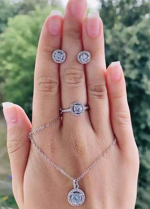 Серебряный комплект украшений 925 пробы! фианиты swarovski /скидка-70%