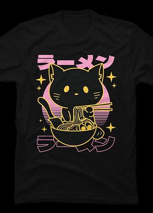 Футболка cat eating ramen