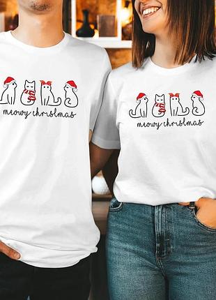 Футболка meowy christmas cat unisex