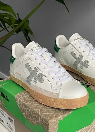 Кроссовки мужские premiata stevennd white green grey beige