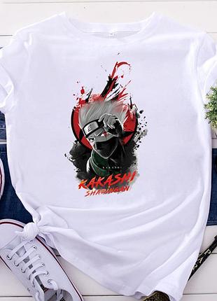 Футболка аниме наруто - какаши хатаке белый