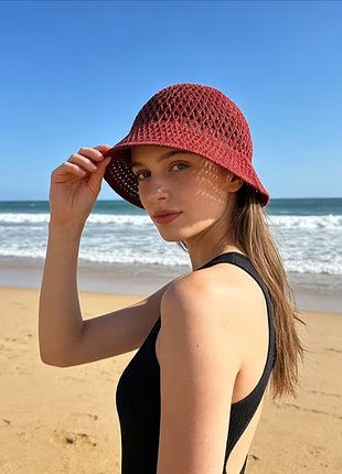 🍷 плетений рибальський капелюх (bucket hat) кольору бургундія
