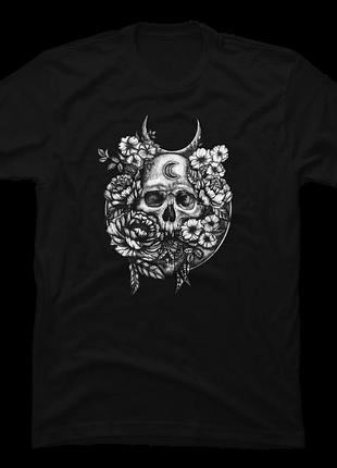 Футболка gothic skull with flowers