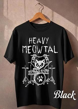 Футболка heavy meowtal cat drummer
