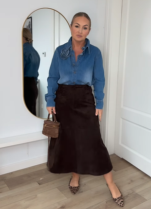 Замшевая коричневая юбка кейп zara