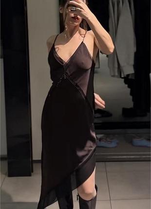 Жіноча атласна асиметрична сукня-комбінація міді zara розмір s