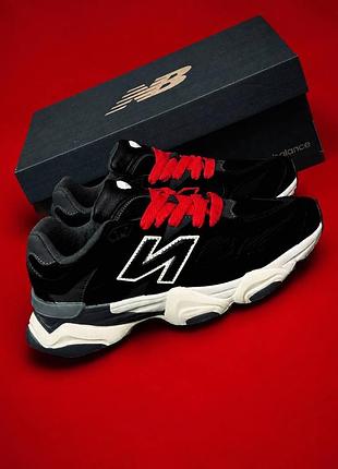 Кросівки new balance 9060 чорні з червоними шнурками | унісекс | розміри 36–45