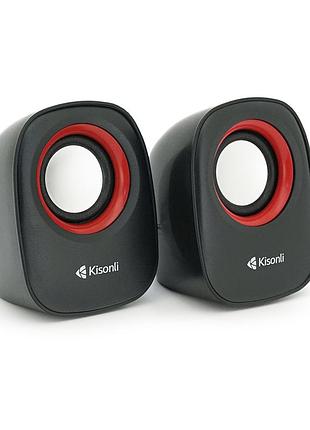 Колонки 2.0 kisonli v360 для пк и ноутбука, usb + 3.5mm, 2x1.5w, 20hz- 20khz, red, box, q50