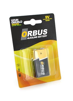 Батарейка щелочная orbus 9v/6lr61, крона, 1 штука в блистере цена за блистер