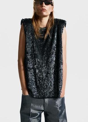 Ефектний чорний топ у паєтках h&m edition, оверсайз (xl/54)