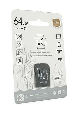 Карта памяти t&g microsdhc class 10 uhs-i, с адаптером, 64gb, blister