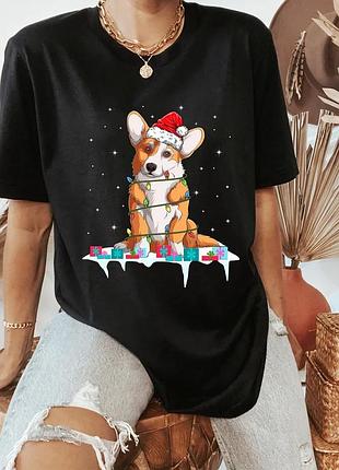 Футболка новогодний корги unisex