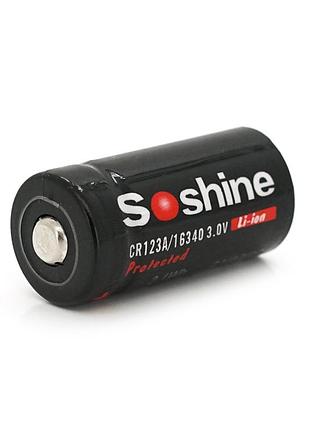 Аккумулятор 16340/cr123 li-ion soshine 16340p-3.0-700 protected, 700mah, 3.0v, black